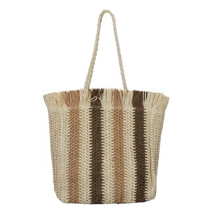 Striped Beach Straw Bag Large Capacity Shoulder Bag for Women