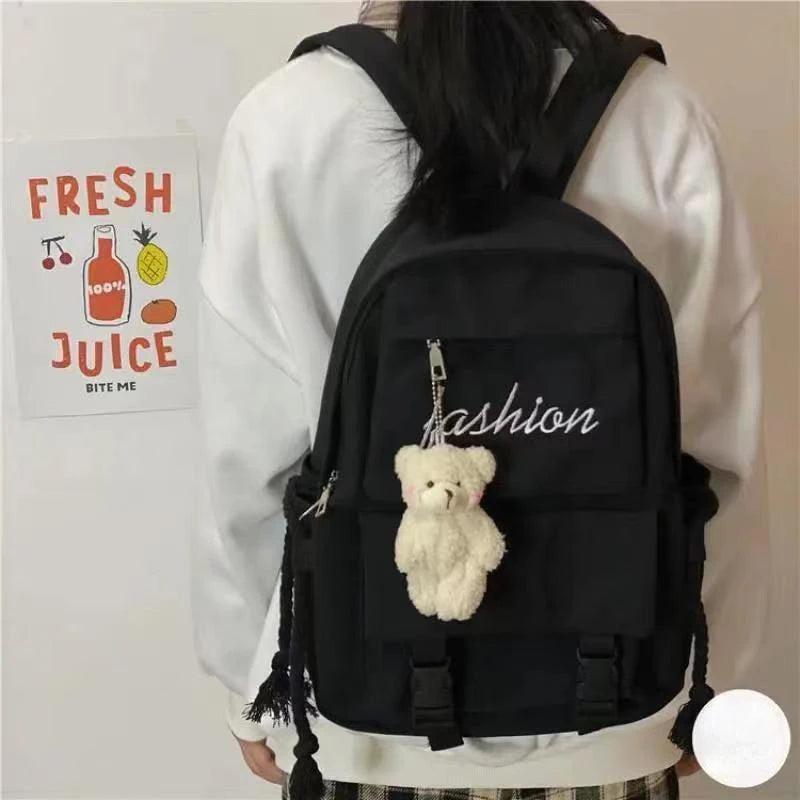 Unisex Harajuku Large-capacity Backpack with Bear Pendant