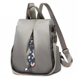 Nylon Backpack Large Daypack for Women Bagpack with Cat Pendant