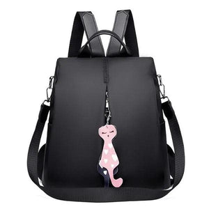 Nylon Backpack Large Daypack for Women Bagpack with Cat Pendant