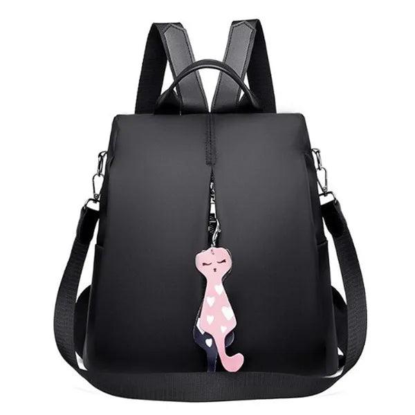 Nylon Backpack Large Daypack for Women Bagpack with Cat Pendant