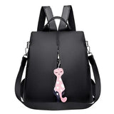 Nylon Backpack Large Daypack for Women Bagpack with Cat Pendant