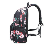 Waterproof Floral School Backpack Girls Bookbag with USB Charging Port