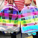 Rainbow Stripe Laser Backpack PVC Transparent Contrast Large-Capacity School Bag