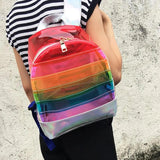 Rainbow Stripe Laser Backpack PVC Transparent Contrast Large-Capacity School Bag
