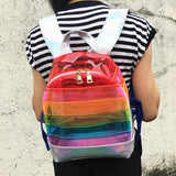 Rainbow Stripe Laser Backpack PVC Transparent Contrast Large-Capacity School Bag