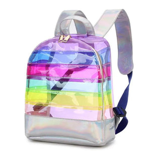 Rainbow Stripe Laser Backpack PVC Transparent Contrast Large-Capacity School Bag