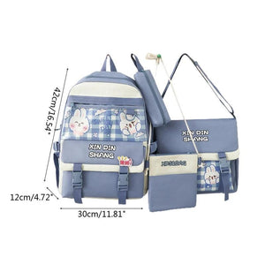 4Pcs Waterproof Nylon Backpack Girl School Bag Lovely Pendant Pin Mini Backpack