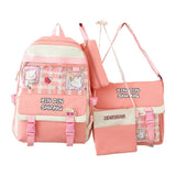 4Pcs Waterproof Nylon Backpack Girl School Bag Lovely Pendant Pin Mini Backpack