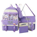 4Pcs Waterproof Nylon Backpack Girl School Bag Lovely Pendant Pin Mini Backpack