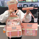 4Pcs Waterproof Nylon Backpack Girl School Bag Lovely Pendant Pin Mini Backpack