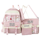 4Pcs Waterproof Nylon Backpack Girl School Bag Lovely Pendant Pin Mini Backpack