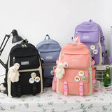 4PCS Nylon Printing Backpack Kindergarten Student Girls Schoolbag Lightweight