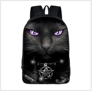 16in Punk Gothic Cat Head Student Backpack Girls Boys Teen Bagpack