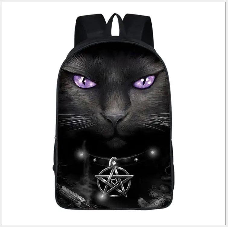 16in Punk Gothic Cat Head Student Backpack Girls Boys Teen Bagpack