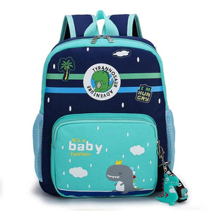 Dino Print Baby Boys Backpack Kindergarten Schoolbag with Pendant