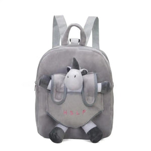 Flamingo Plush Backpack for Kids Pink Grey Small Bag