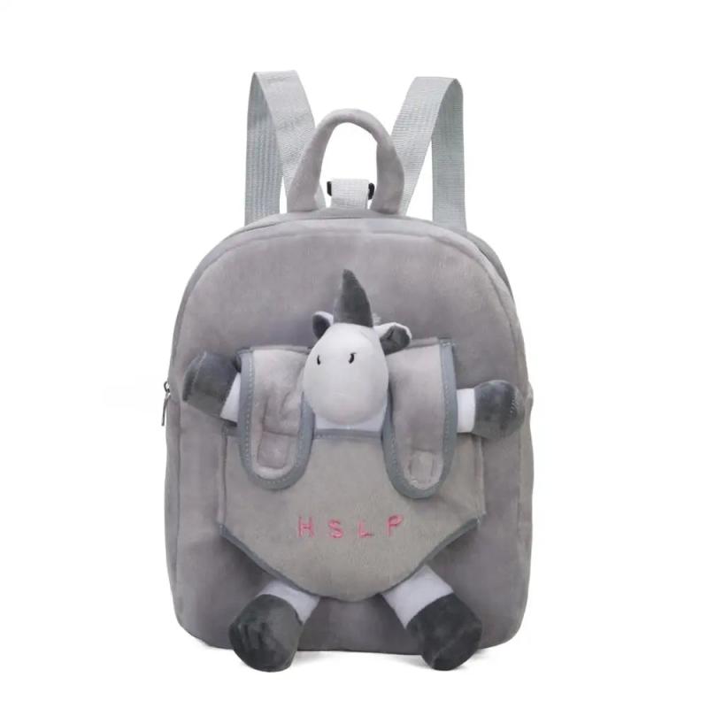 Flamingo Plush Backpack for Kids Pink Grey Small Bag