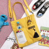 NONSAR Canvas Tote Bag with Tassel Student Tutoring Shoulder School Bag