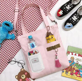 NONSAR Canvas Tote Bag with Tassel Student Tutoring Shoulder School Bag