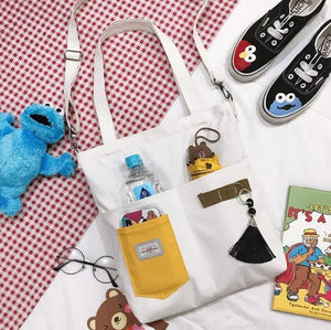 NONSAR Canvas Tote Bag with Tassel Student Tutoring Shoulder School Bag