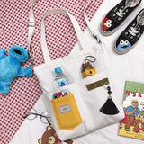 NONSAR Canvas Tote Bag with Tassel Student Tutoring Shoulder School Bag