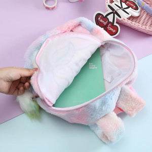 Unicorn Backpack for Girls Plush Schoolbag Rainbow Tail School Bags