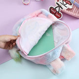 Unicorn Backpack for Girls Plush Schoolbag Rainbow Tail School Bags