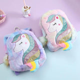 Unicorn Backpack for Girls Plush Schoolbag Rainbow Tail School Bags