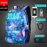 Luminous School Backpack Oxford Cartoon School Bag with USB Cable and Lock