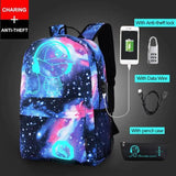 Luminous School Backpack Oxford Cartoon School Bag with USB Cable and Lock