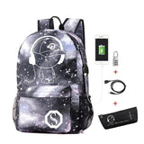 Luminous School Backpack Oxford Cartoon School Bag with USB Cable and Lock