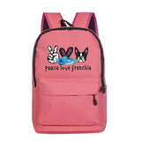 Peace Love Bulldog Print Canvas School Bags for Teenage Girl Female Children