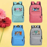 Peace Love Bulldog Print Canvas School Bags for Teenage Girl Female Children