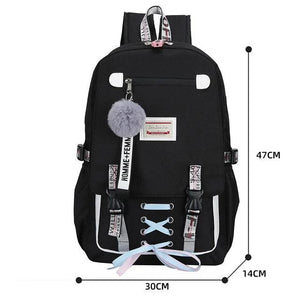 Canvas School Bags for Girls Teenagers Backpack Women Bookbag USB Charging