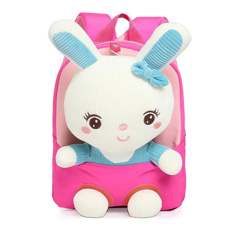 3D Rabbit Plush Toy Kids Backpack, Kindergarten School Bag, 10 Inch Bookbag
