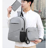 Men's Business Backpack Gray Charging Waterproof Casual Bag Rucksack