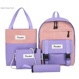 4-Piece Fashionable Female Backpacks Canvas Waterproof Bookbags
