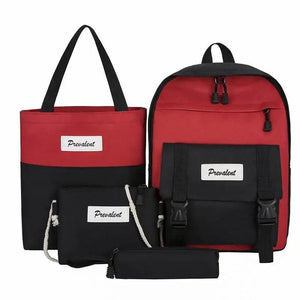 4-Piece Fashionable Female Backpacks Canvas Waterproof Bookbags