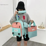 4-Piece Fashionable Female Backpacks Canvas Waterproof Bookbags