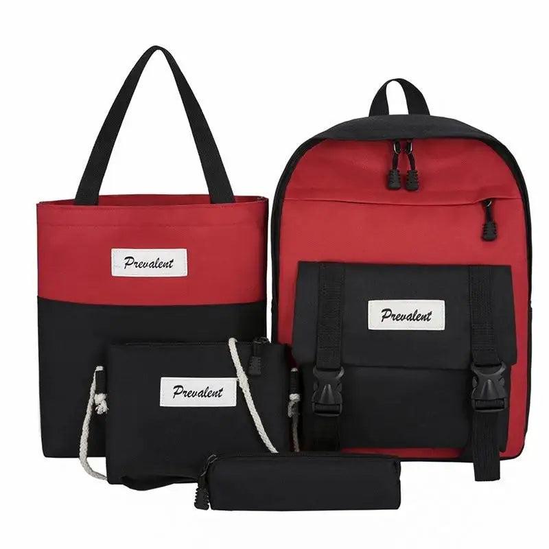 4-Piece Fashionable Female Backpacks Canvas Waterproof Bookbags