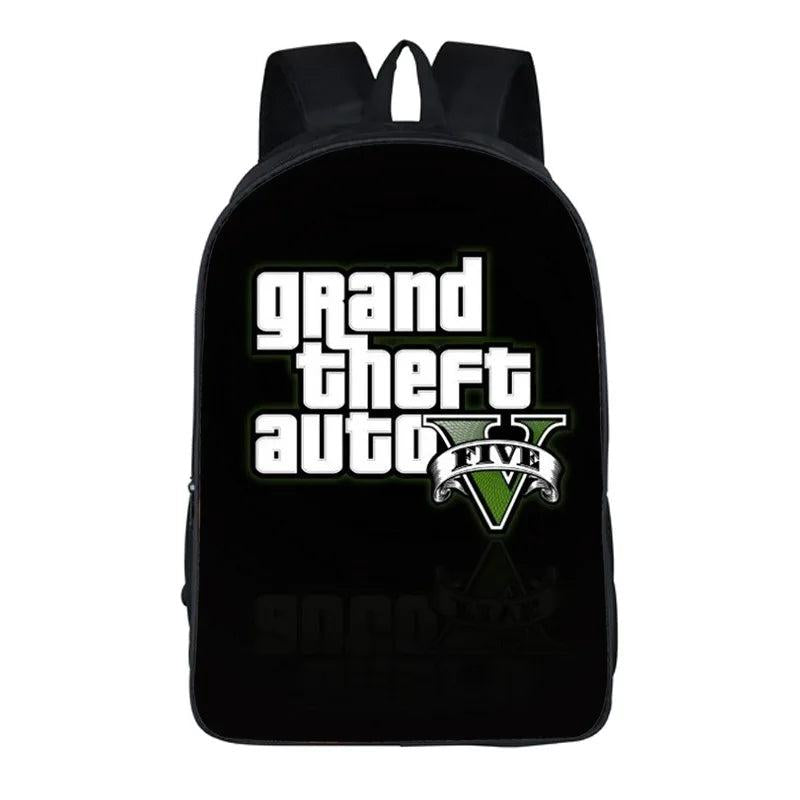 Cartoon GTA5 3D Backpack School Bag Zipper Messenger