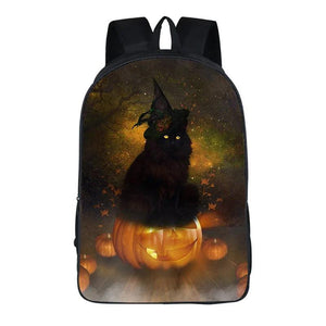 16inch Punk Gothic Cat Head School Bags Student Bagpack Girls Boys Backpack