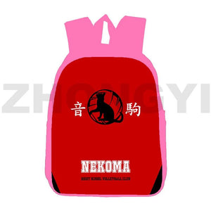 Haikyuu 3D Anime Nekoma Backpack 16 Inch Pink Student School Bag