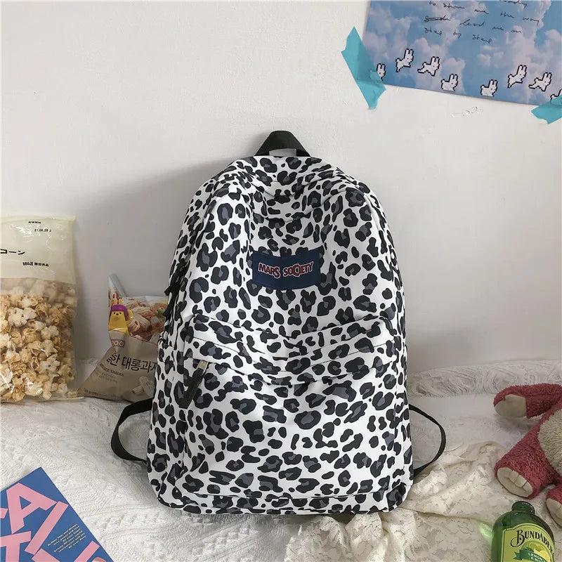 Pink Leopard Print Student Schoolbag Travel Backpack