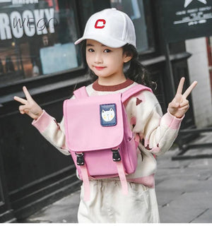 Canvas Kids Backpack Autumn Winter Cats Anti-Lost Boys Girls Schoolbags