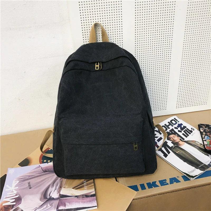 Canvas School Backpack Women's Large Capacity Travel Bag