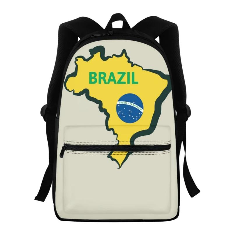 Brazilian Flag Backpack for Students with Stationery Storage