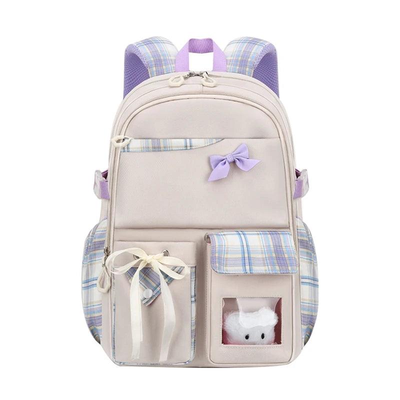 Nylon School Bag Backpack for Girls with Bowknot