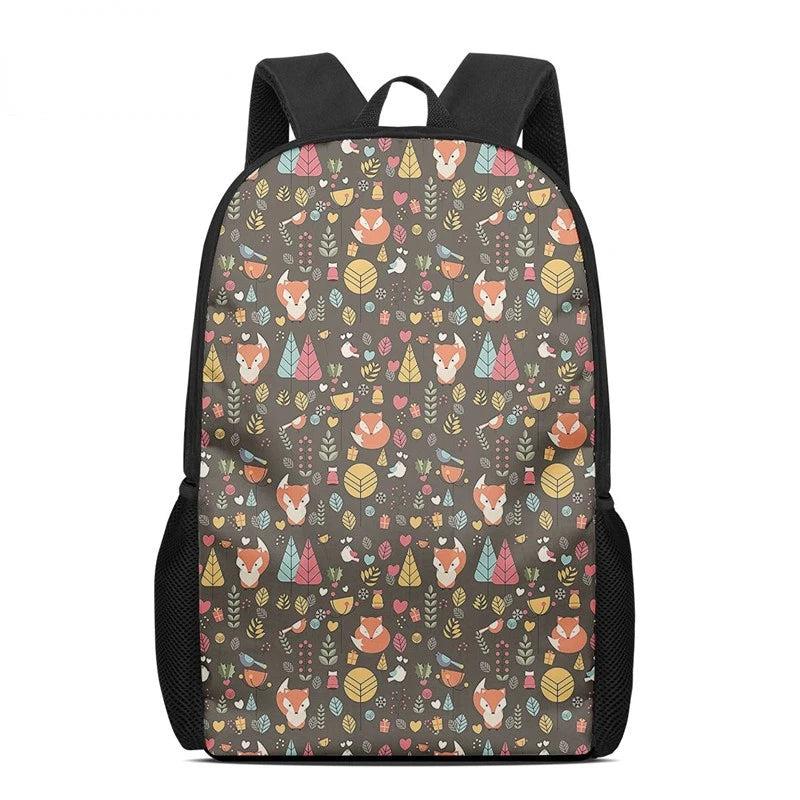 Funny Fox Floral Backpack Chidlren's Schoolbag for Kids